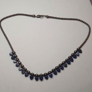 Vintage sterling silver Navajo pearls with heart Lapis stones
